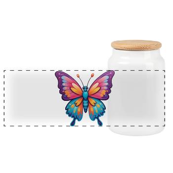 Niedlicher bunter Cartoon-Schmetterling - Panorama Keksdose mit Holzdeckel - Weiß - Vorne