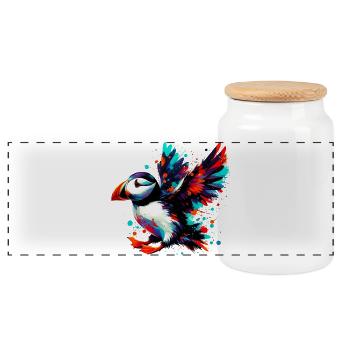 Puffin - Panoramic Cookie Jar with Wooden Lid - white - Front