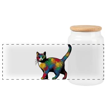 Chat - Boîte à biscuits avec couvercle en bois - blanc - Devant