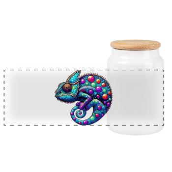 Chameleon - Panoramic Cookie Jar with Wooden Lid - white - Front