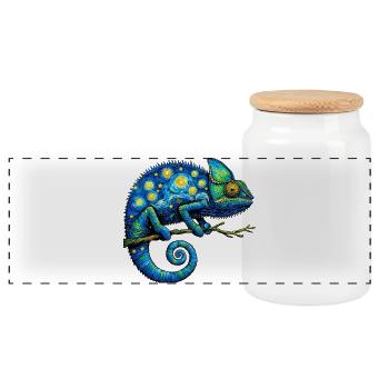 Chameleon - Panoramic Cookie Jar with Wooden Lid - white - Front