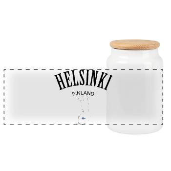 Finland Map Emblem with Flag - Panoramic Cookie Jar with Wooden Lid - white - Front