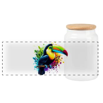 Toucan - Panoramic Cookie Jar with Wooden Lid - white - Front