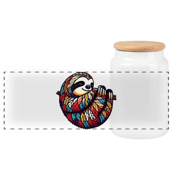 Sloth - Panoramic Cookie Jar with Wooden Lid - white - Front