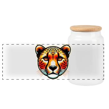 Cheetah - Panoramic Cookie Jar with Wooden Lid - white - Front