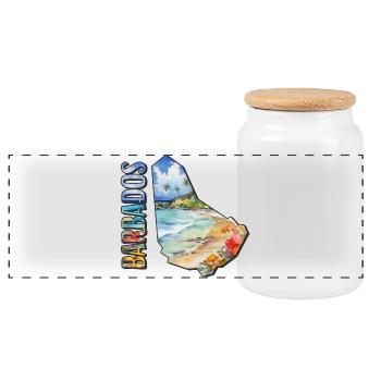 Watercolor Map Barbados - Panoramic Cookie Jar with Wooden Lid - white - Front