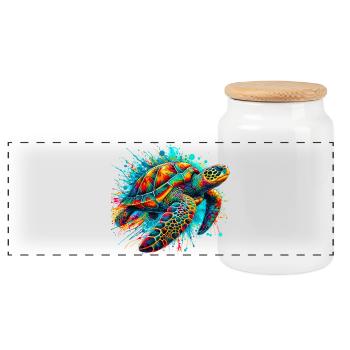 Turtle - Panoramic Cookie Jar with Wooden Lid - white - Front