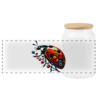 Ladybug - Panoramic Cookie Jar with Wooden Lid - white - Front