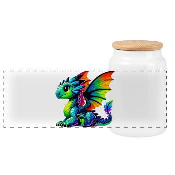 Drache - Panorama Keksdose mit Holzdeckel - Weiß - Vorne