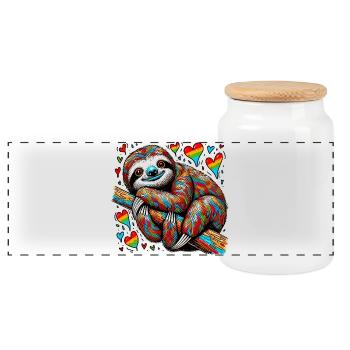 Sloth with Hearts - Panoramic Cookie Jar with Wooden Lid - white - Front