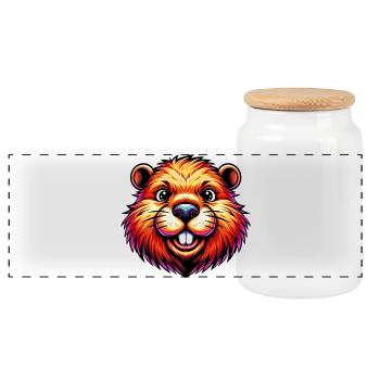Beaver - Panoramic Cookie Jar with Wooden Lid - white - Front