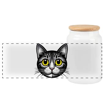 Chat - Boîte à biscuits avec couvercle en bois - blanc - Devant