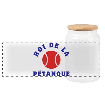 König des Pétanque - Panorama Keksdose mit Holzdeckel - Weiß - Vorne