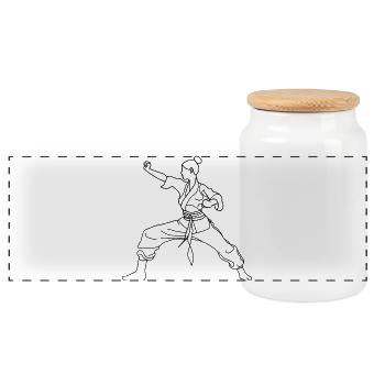 Karate Girl Line Art - Panoramic Cookie Jar with Wooden Lid - white - Front