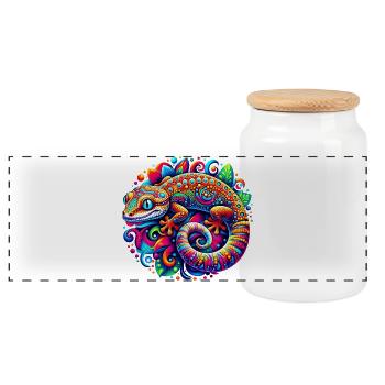 Gecko - Panoramic Cookie Jar with Wooden Lid - white - Front