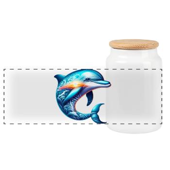Dolphin - Panoramic Cookie Jar with Wooden Lid - white - Front