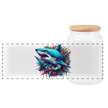 Shark - Panoramic Cookie Jar with Wooden Lid - white - Front