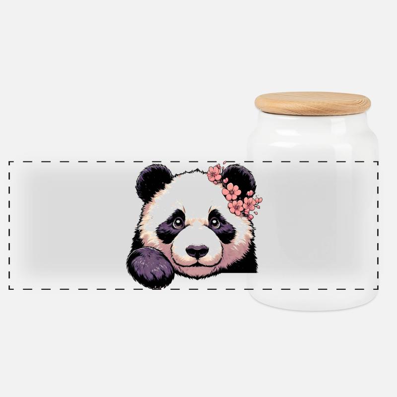 Panda - Panorama Keksdose mit Holzdeckel - Weiß