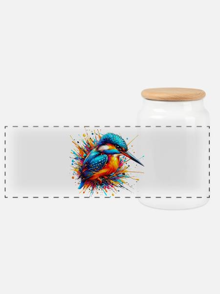Eisvogel - Panorama Keksdose mit Holzdeckel - Weiß