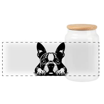 Boston Terrier Head with Paws - Panoramic Cookie Jar with Wooden Lid - white - Front