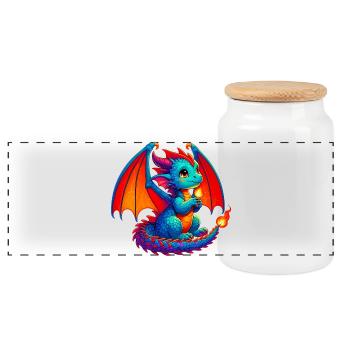 Drache - Panorama Keksdose mit Holzdeckel - Weiß - Vorne
