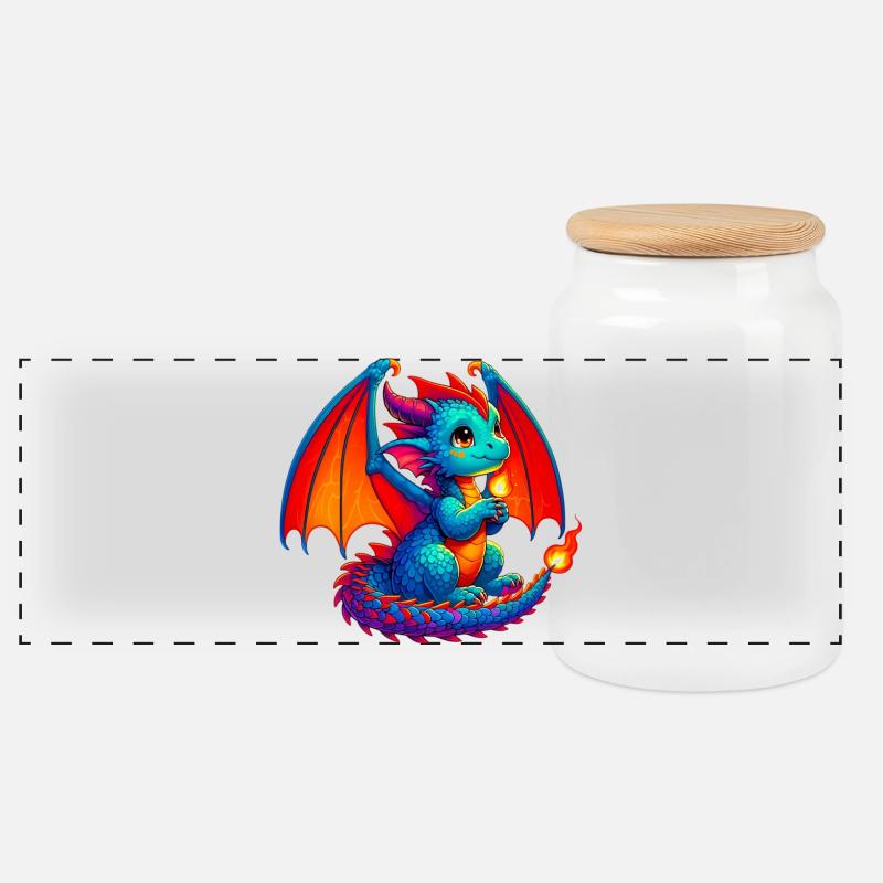 Drache - Panorama Keksdose mit Holzdeckel - Weiß