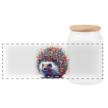 Hedgehog - Panoramic Cookie Jar with Wooden Lid - white - Front
