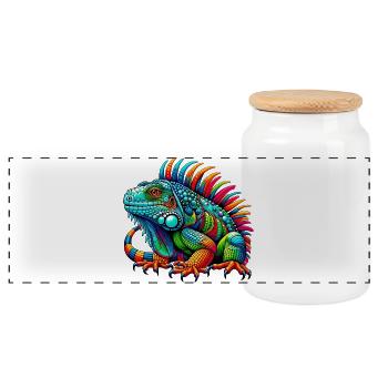 Iguana - Panoramic Cookie Jar with Wooden Lid - white - Front