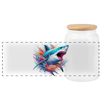 Shark - Panoramic Cookie Jar with Wooden Lid - white - Front