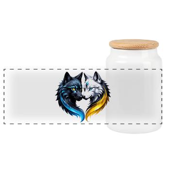 Têtes de loup majestueuses. - Boîte à biscuits avec couvercle en bois - blanc - Devant