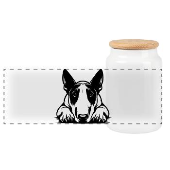 Tête de Bull Terrier avec pattes - Boîte à biscuits avec couvercle en bois - blanc - Devant