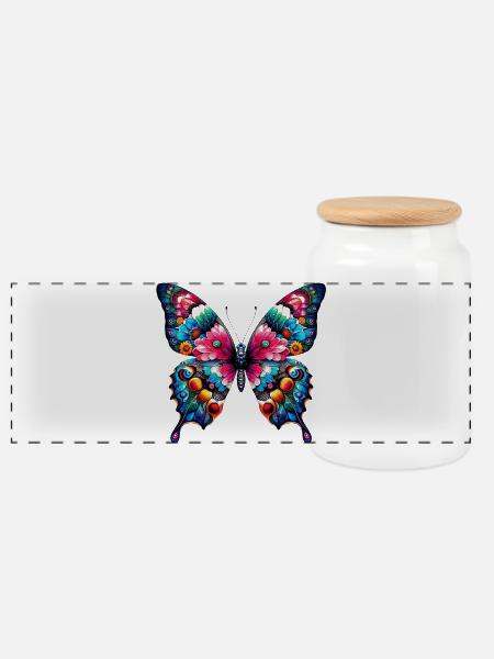 Schmetterling - Panorama Keksdose mit Holzdeckel - Weiß