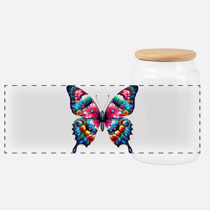 Schmetterling - Panorama Keksdose mit Holzdeckel - Weiß