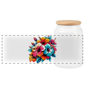 Hibiscus Flowers - Panoramic Cookie Jar with Wooden Lid - white - Front