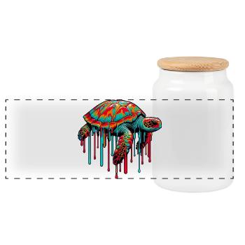 Turtle - Panoramic Cookie Jar with Wooden Lid - white - Front