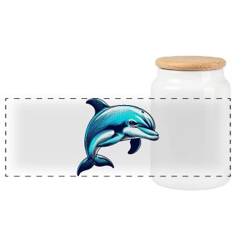 Delfin - Panorama Keksdose mit Holzdeckel - Weiß - Vorne