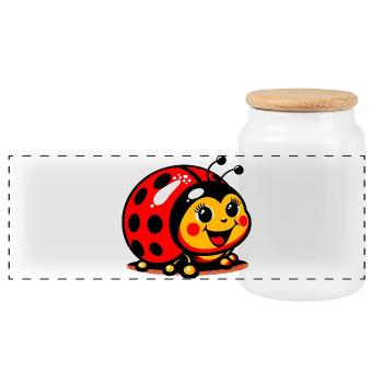 Ladybird - Panoramic Cookie Jar with Wooden Lid - white - Front