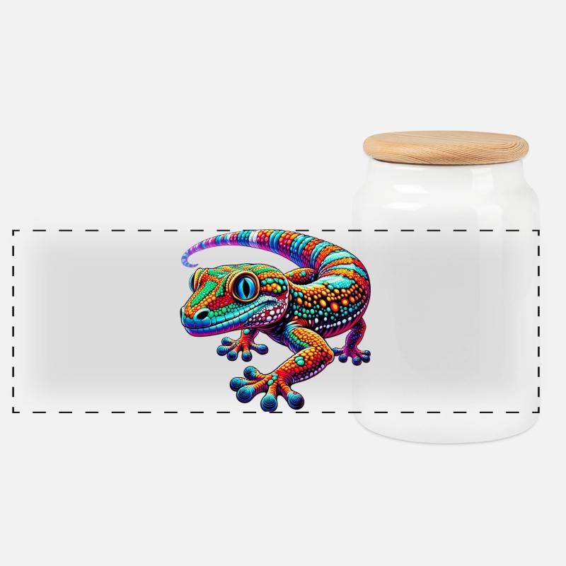 Gecko - Panorama Keksdose mit Holzdeckel - Weiß