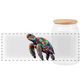 Turtle - Panoramic Cookie Jar with Wooden Lid - white - Front