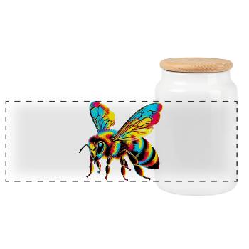 Bee - Panoramic Cookie Jar with Wooden Lid - white - Front