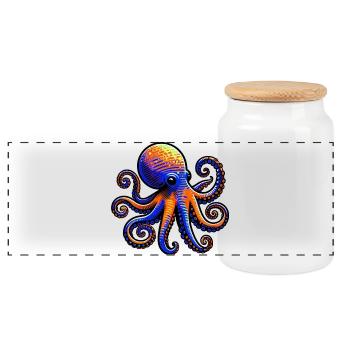 Octopus - Panoramic Cookie Jar with Wooden Lid - white - Front