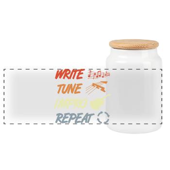 Funny Guitarist Routine - Panoramic Cookie Jar with Wooden Lid - white - Front