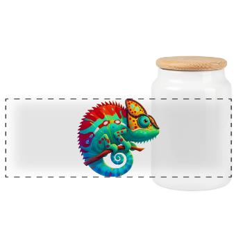 Chameleon - Panoramic Cookie Jar with Wooden Lid - white - Front