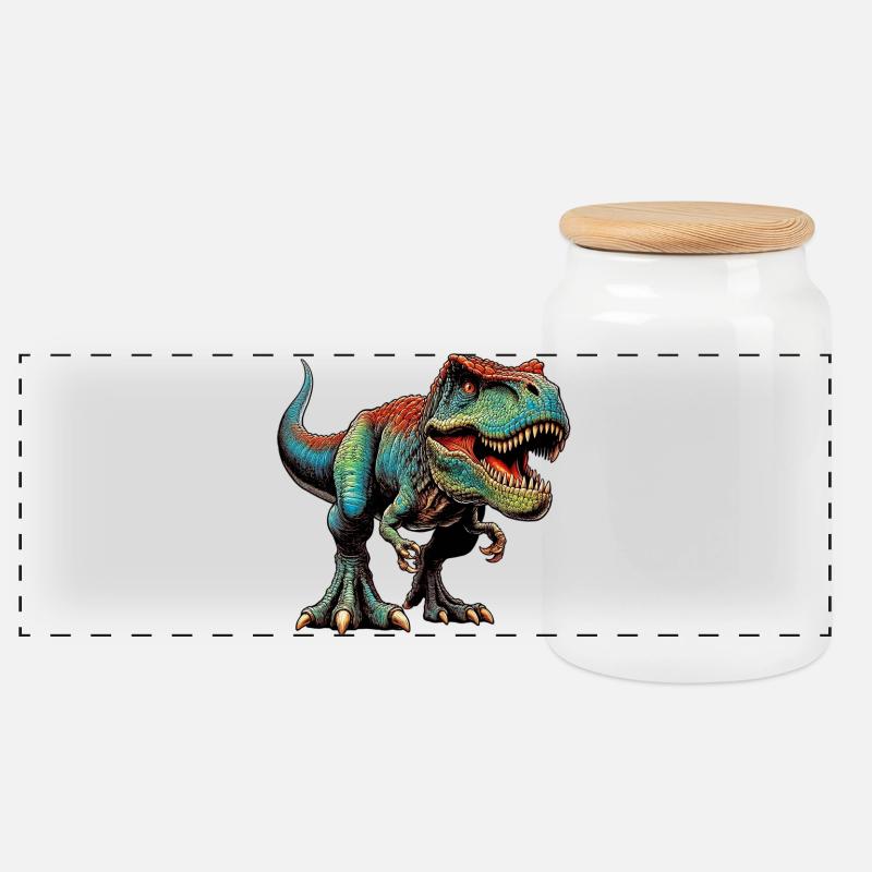 Dinosaurier - Panorama Keksdose mit Holzdeckel - Weiß