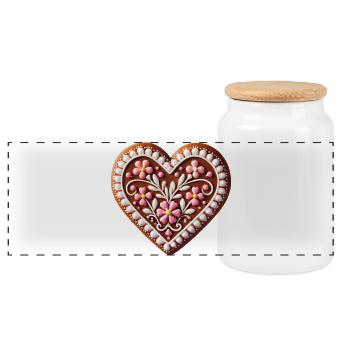 Cœur en pain d’épices : Tradition sucrée et amour combinés - Boîte à biscuits avec couvercle en bois - blanc - Devant