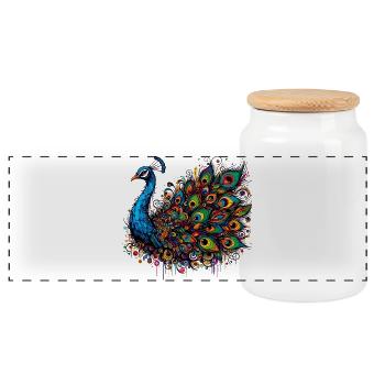 Peacock - Panoramic Cookie Jar with Wooden Lid - white - Front