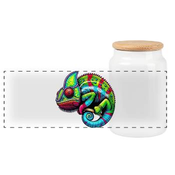 Chameleon - Panoramic Cookie Jar with Wooden Lid - white - Front