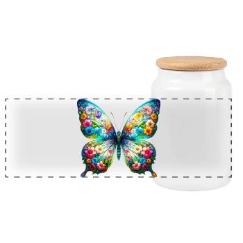Butterfly decorated with flowers - Panoramic Cookie Jar with Wooden Lid - white - Front