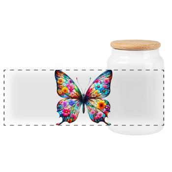 Butterfly decorated with flowers - Panoramic Cookie Jar with Wooden Lid - white - Front