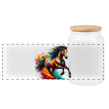 Horse - Panoramic Cookie Jar with Wooden Lid - white - Front